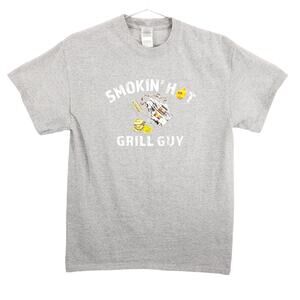 Smokin Hot Grill Guy T Shirt Men Medium Heather Gray Graphic Cookout Graphic Tee